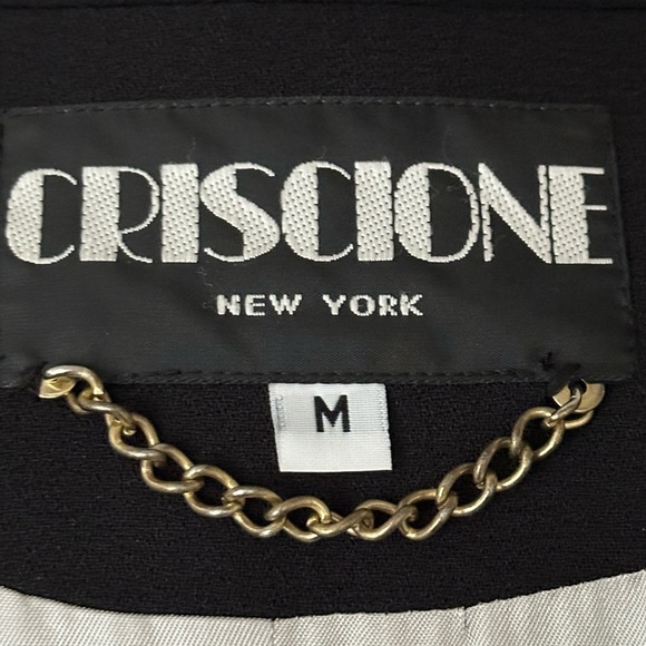 CRISCIONE NY Vintage 80s Double Breasted Black Blazer Glam Silver Rhinestone M - Picture 12 of 17